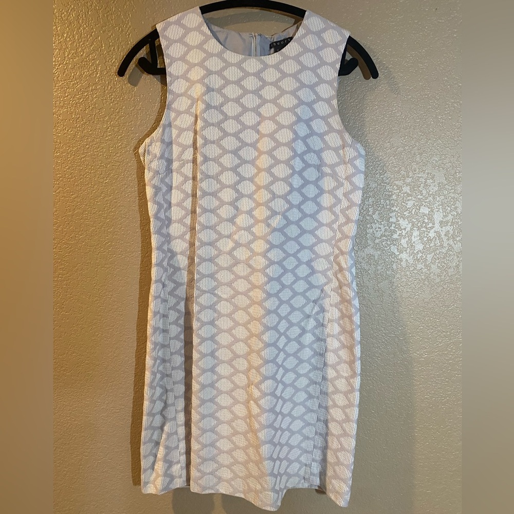 Theory White and Gray Geometric Midi Dress